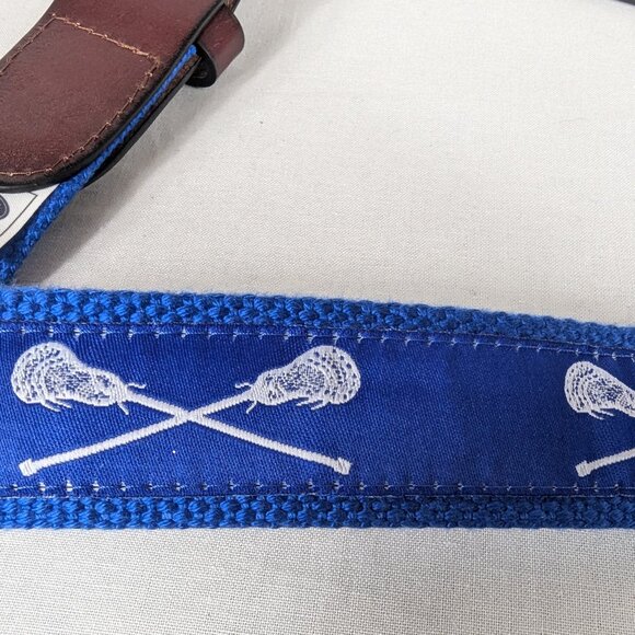 Kids Lacrosse Belt Brown Leather Blue Canvas Solid Brass Sports Team Sz 28 - Picture 5 of 8